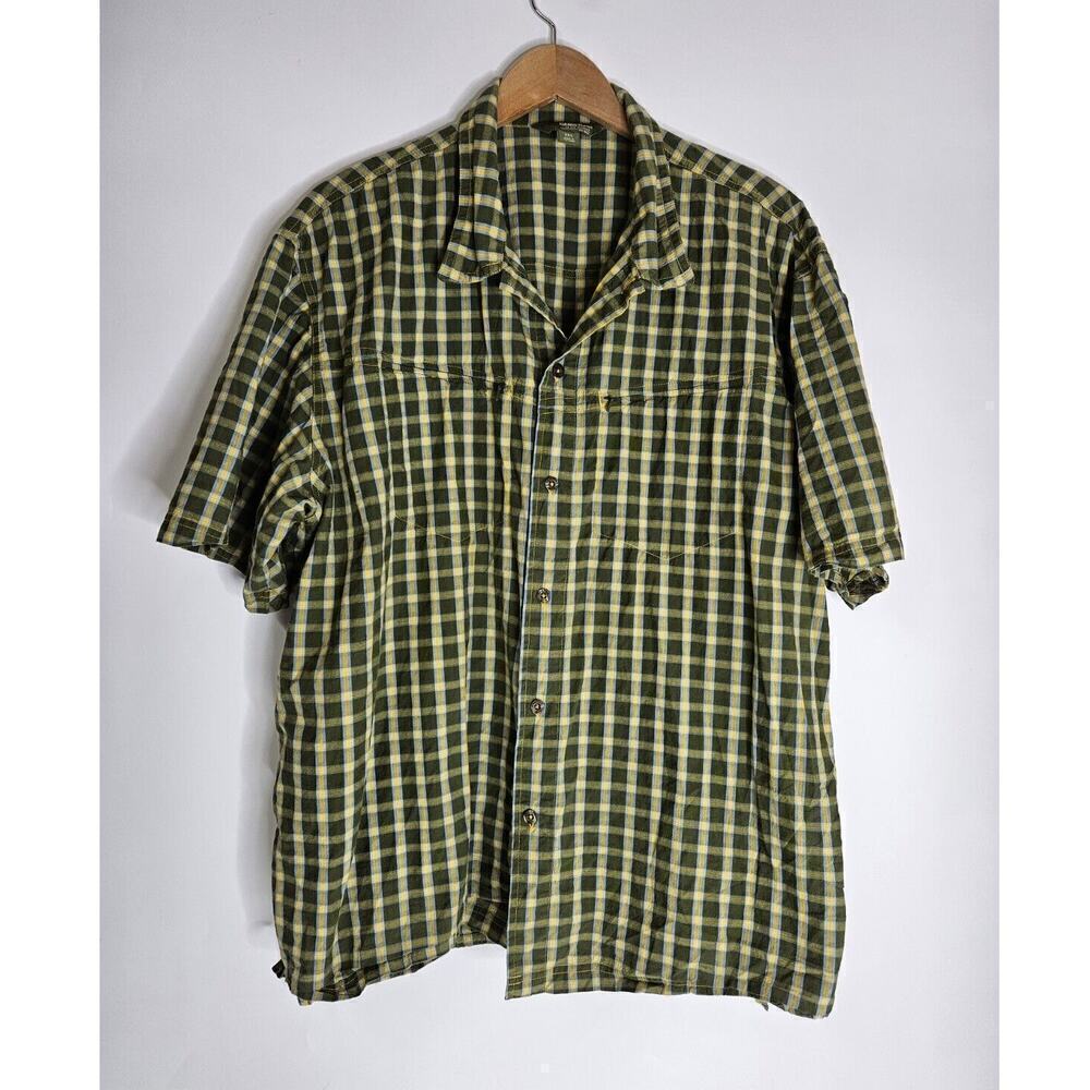 Gander Mountain Shirt Mens 2XL Olive Plaid Short Sleeve Outdoor Travel Lightweig